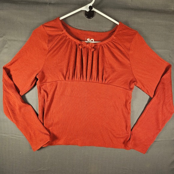 SO Tops - SO Ribbed Long Sleeve Empire Waist Bow Top Rust Orange Girls 16 Plus DG34K006PS2